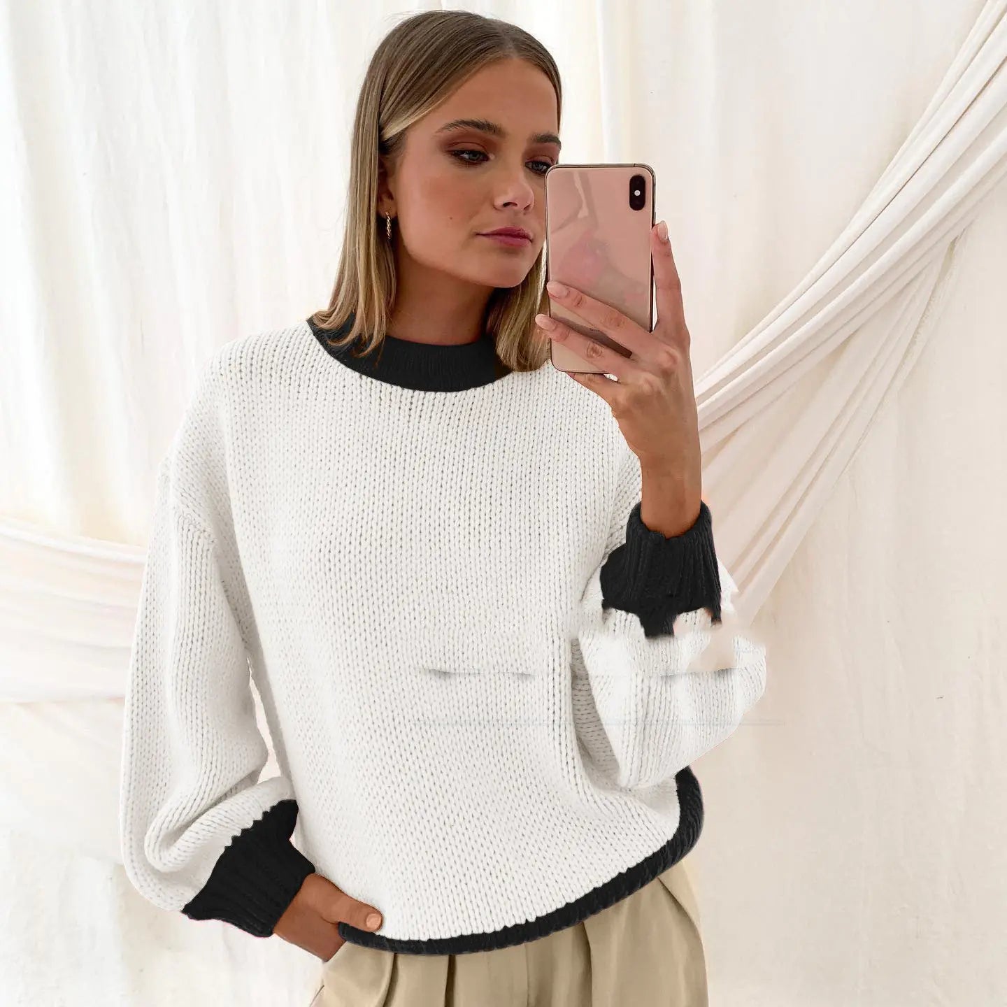 Loose Stitched Pullover Knitted Sweater for Women
