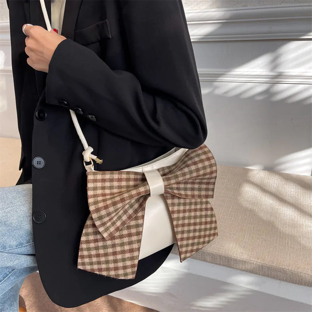 Cute Bowknot Plaid Bag for Women Fashion