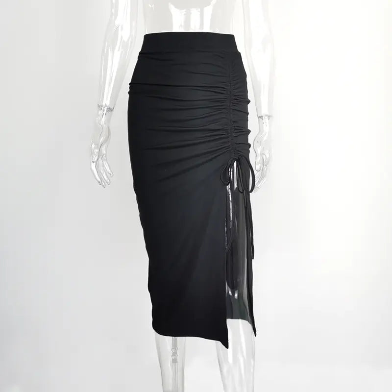 High Waist Slit Pleated Skirt for Women