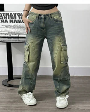 Deconstructed Design Washed Jeans for Women