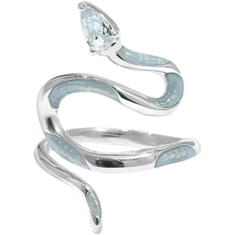 Blue Enamel Silver Snake Ring for Women Fashion