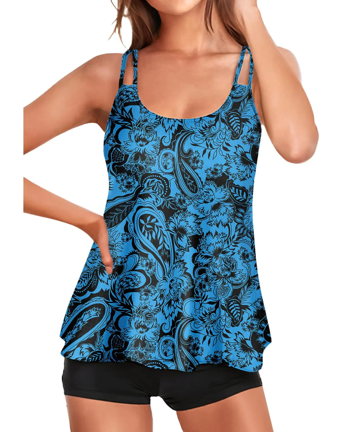 Yonique Two Piece Tankini Swimsuits for Women Flowy Tankini with Shorts Modest Bathing Suits