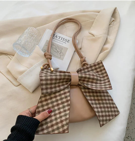 Cute Bowknot Plaid Bag for Women Fashion