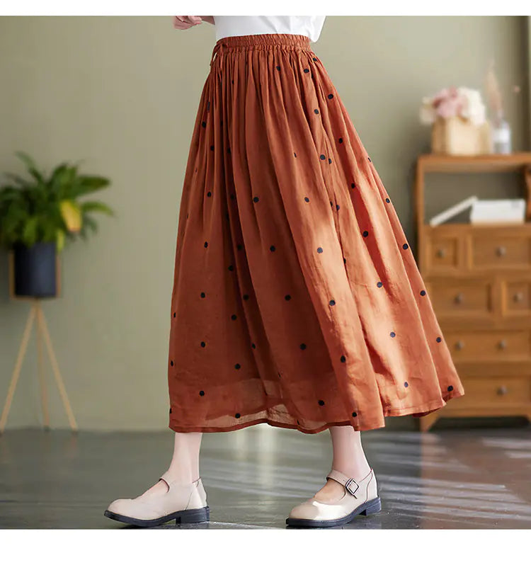 Cotton Linen Flowy Long Skirt for Women