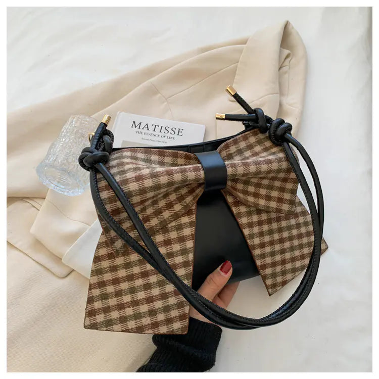 Cute Bowknot Plaid Bag for Women Fashion