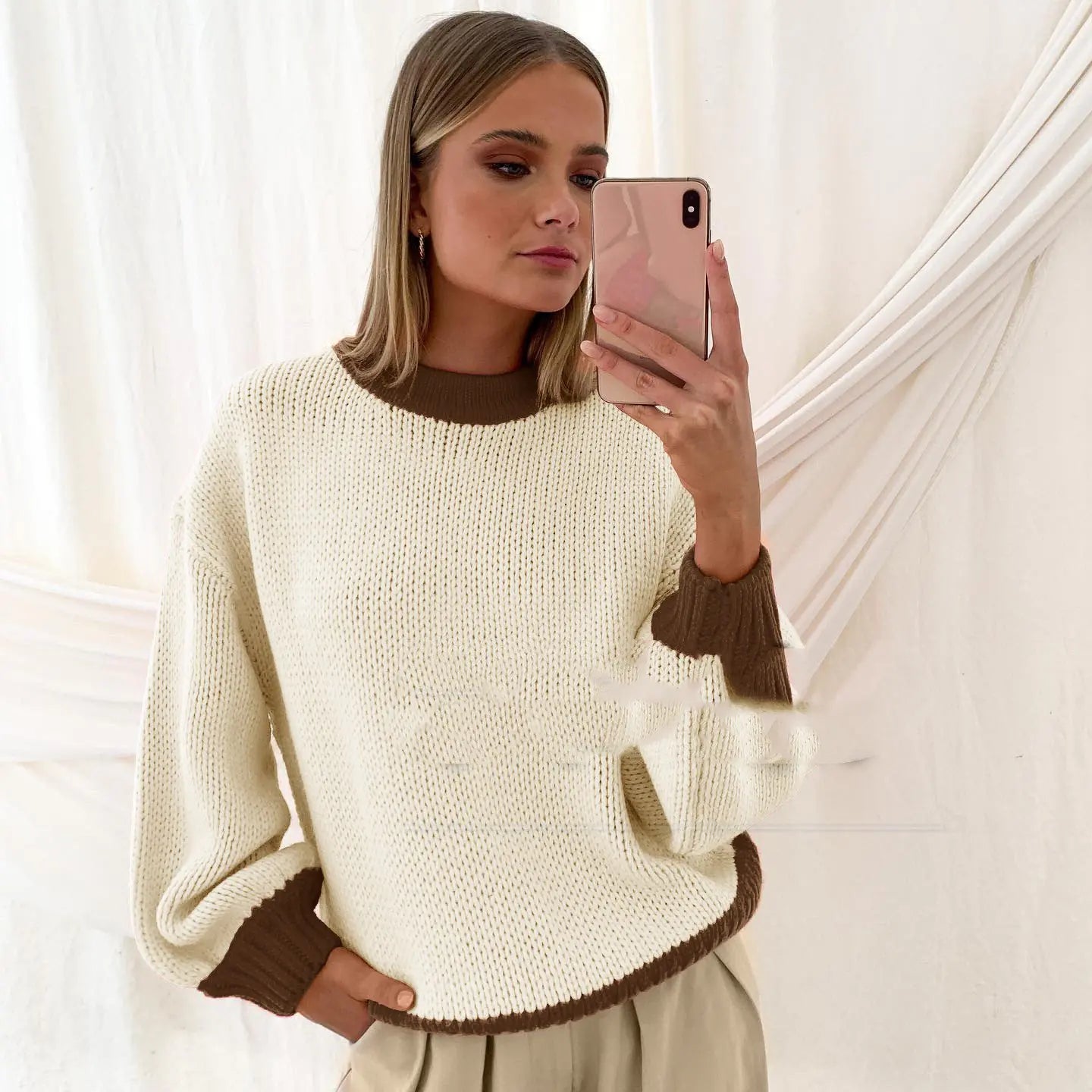 Loose Stitched Pullover Knitted Sweater for Women