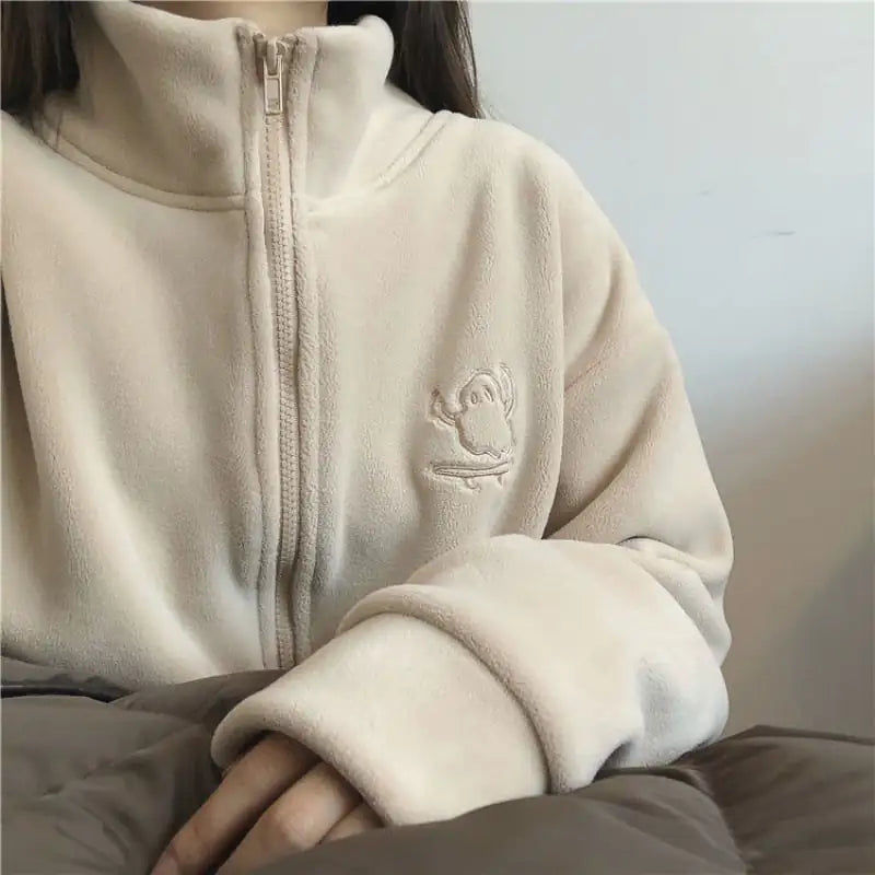 Warm Embroidered Turtleneck Zipper Cardigan for Women