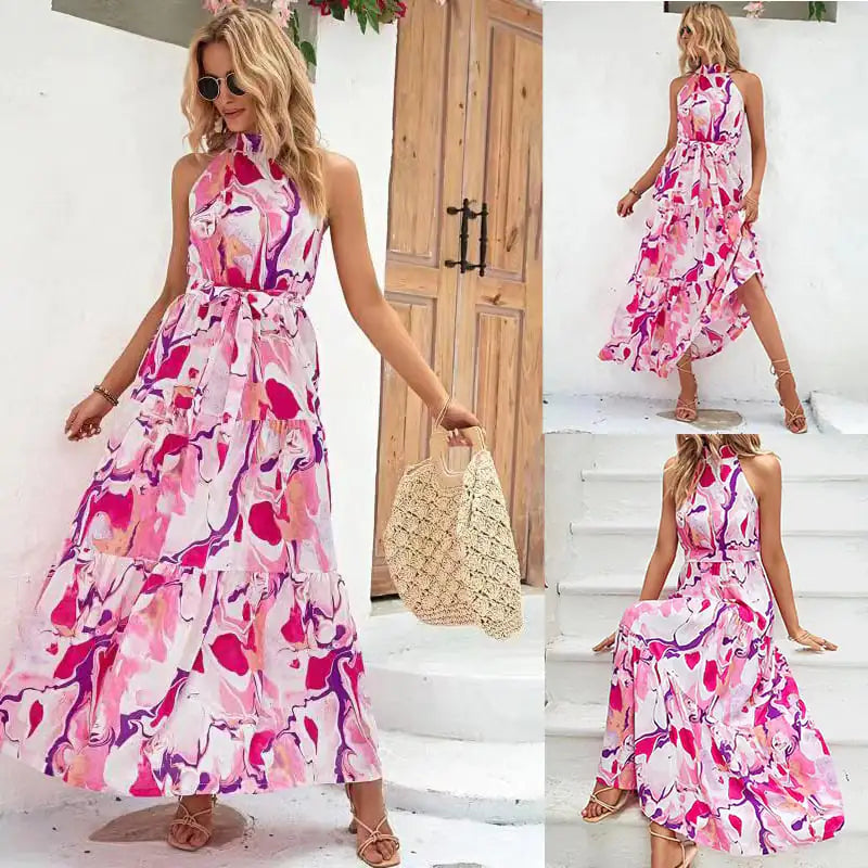 Bohemian Printed Sleeveless Ruffle Dress for Women