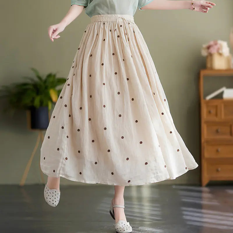 Cotton Linen Flowy Long Skirt for Women