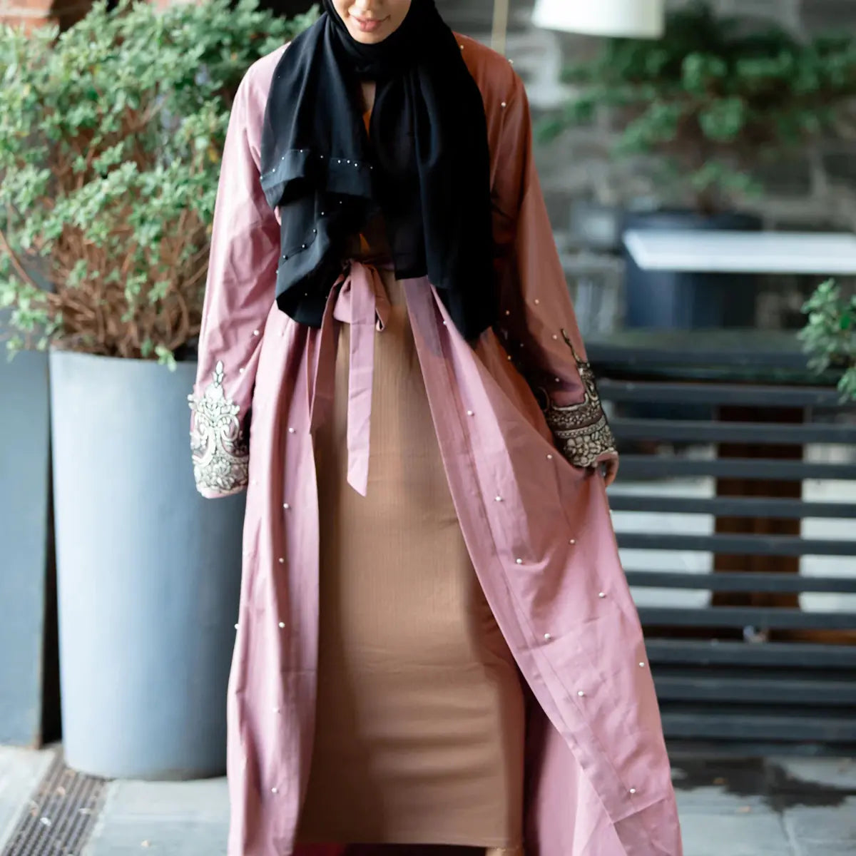 Embroidered Beaded Long Sleeved Robe for Women