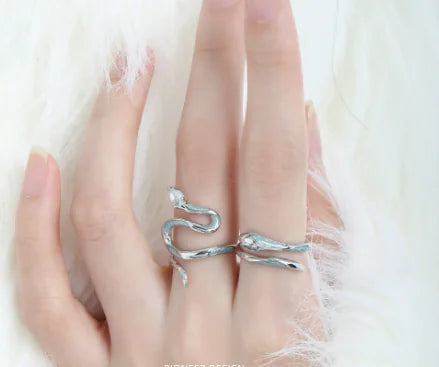 Blue Enamel Silver Snake Ring for Women Fashion