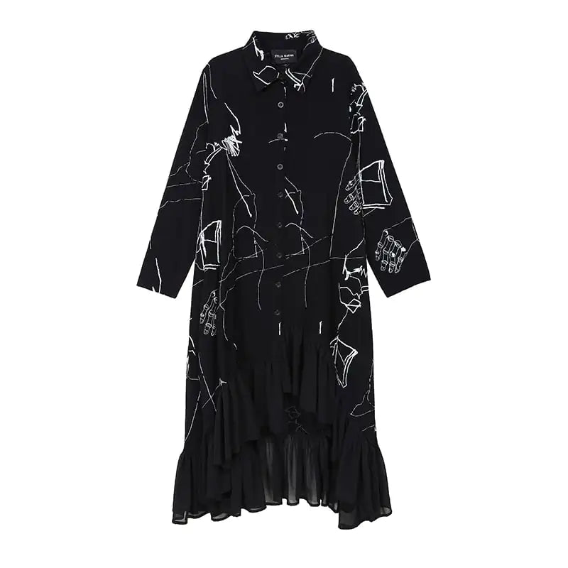 Black Loose Chiffon Ruffle Dress for Women