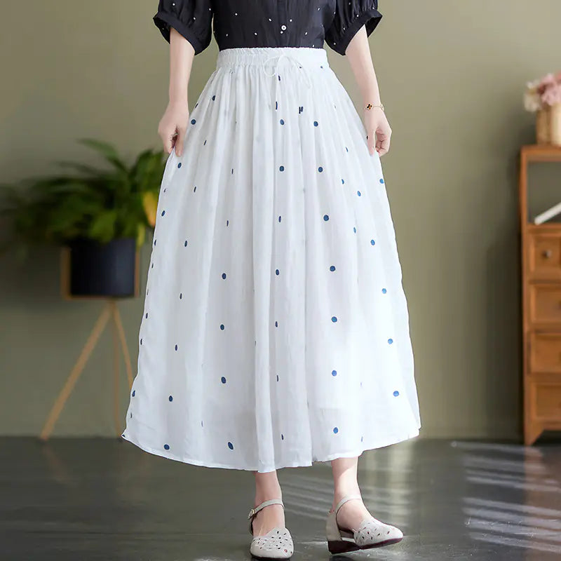 Cotton Linen Flowy Long Skirt for Women