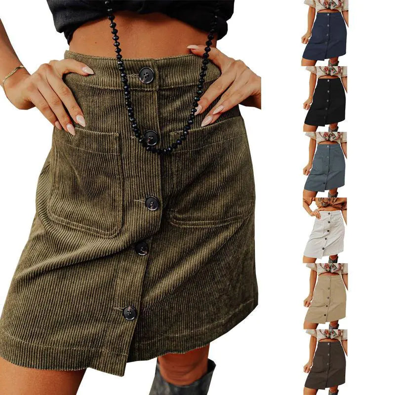 High Waist Versatile Corduroy Skirt for Women