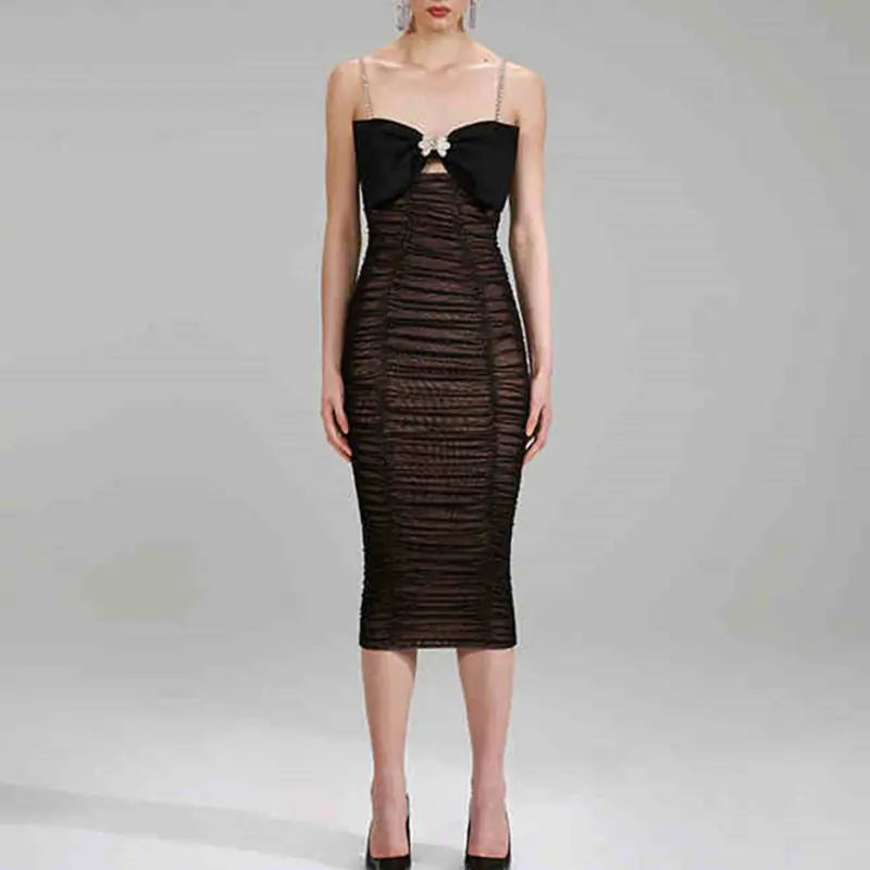 Black Bow Dress with Suspenders for Women