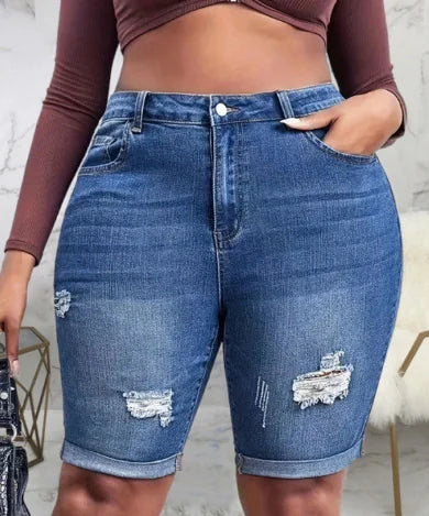 Casual Blue Ripped Jeans for Women