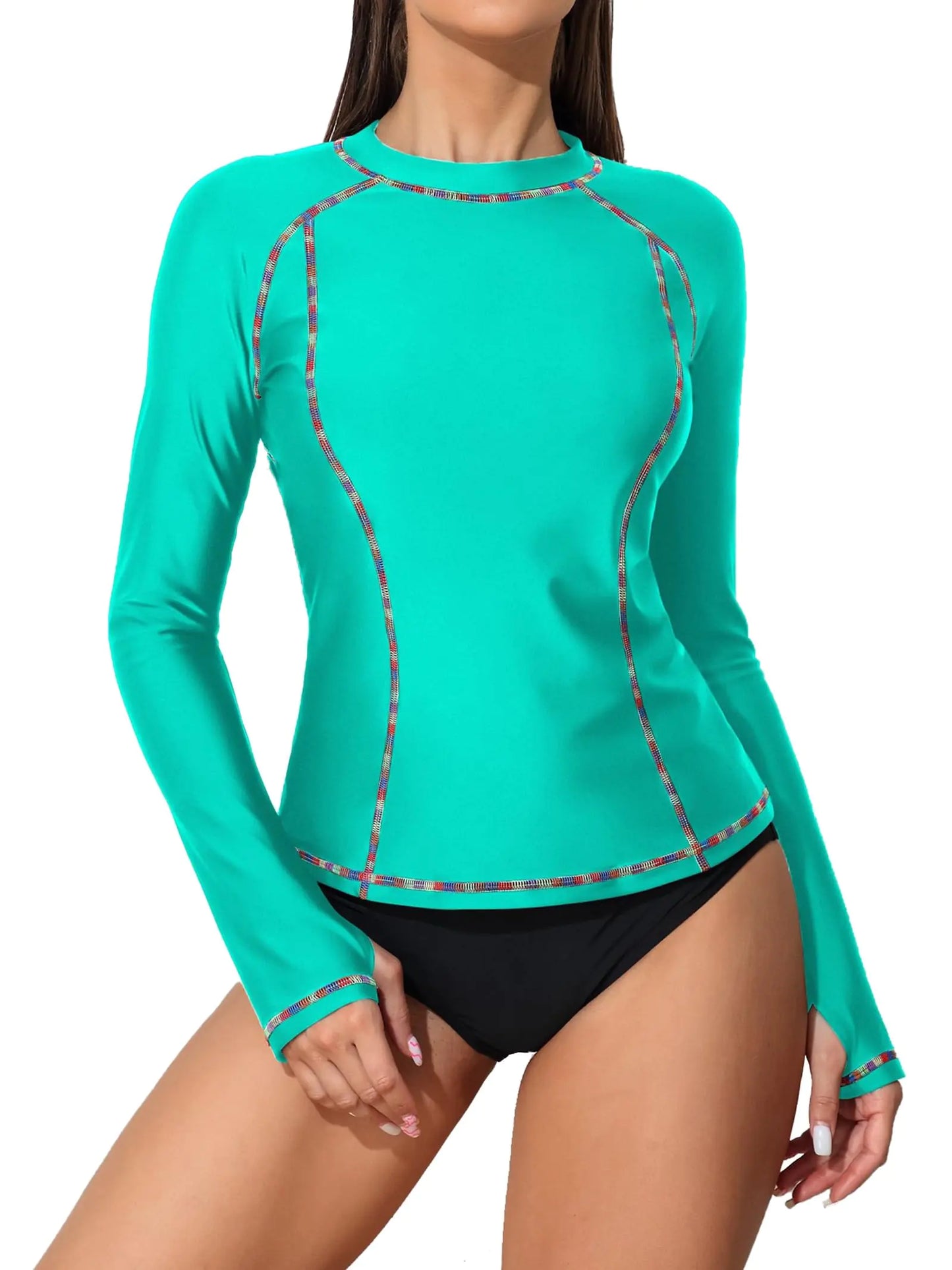 ATTRACO Rashguard for Women Swimsuit Women Long Sleeve Bathing Suits Swimming Shirt Womem Swim Tops Aqua Rainbow XL