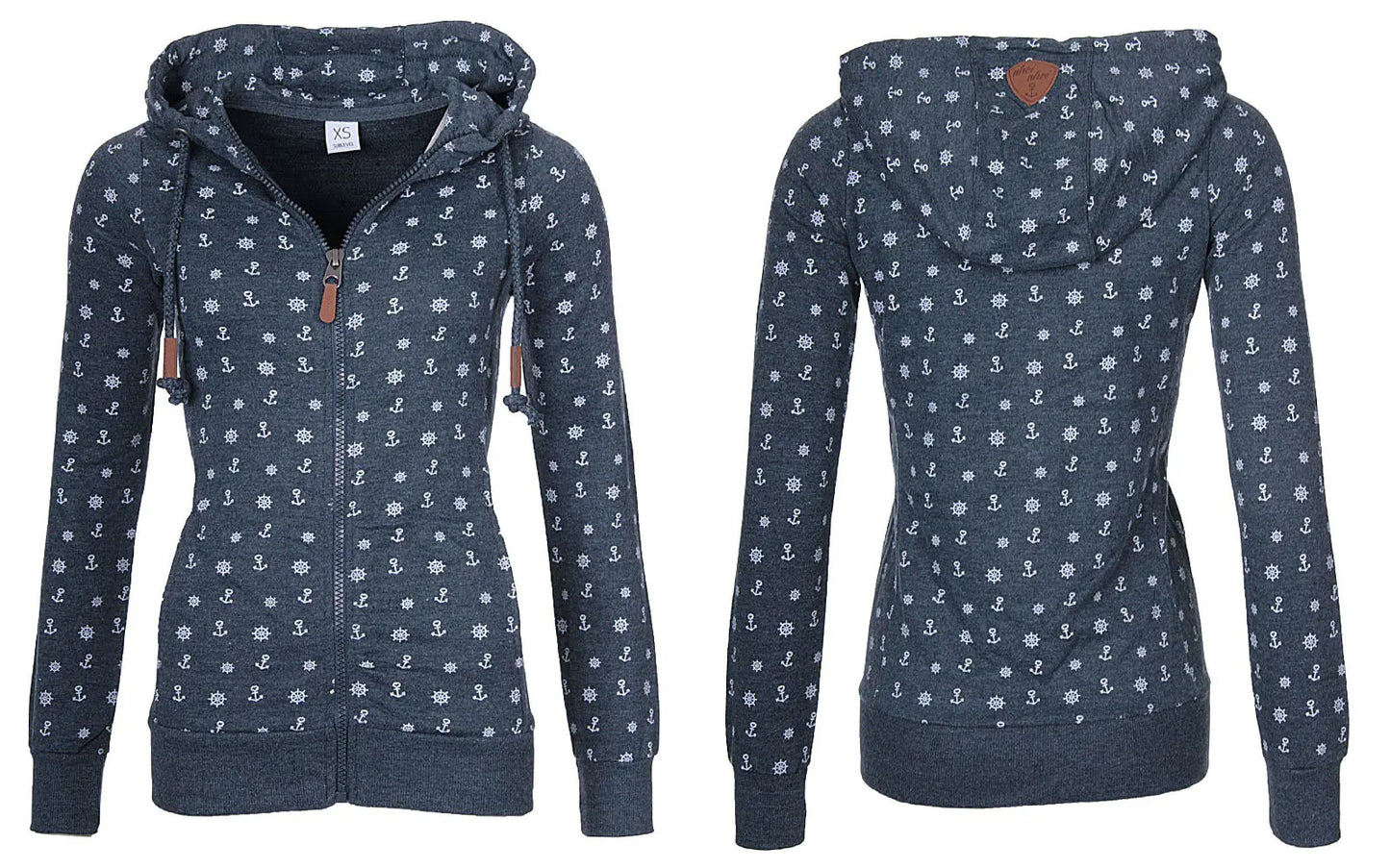 Hooded Zipper Print Fleece Sweater for Women