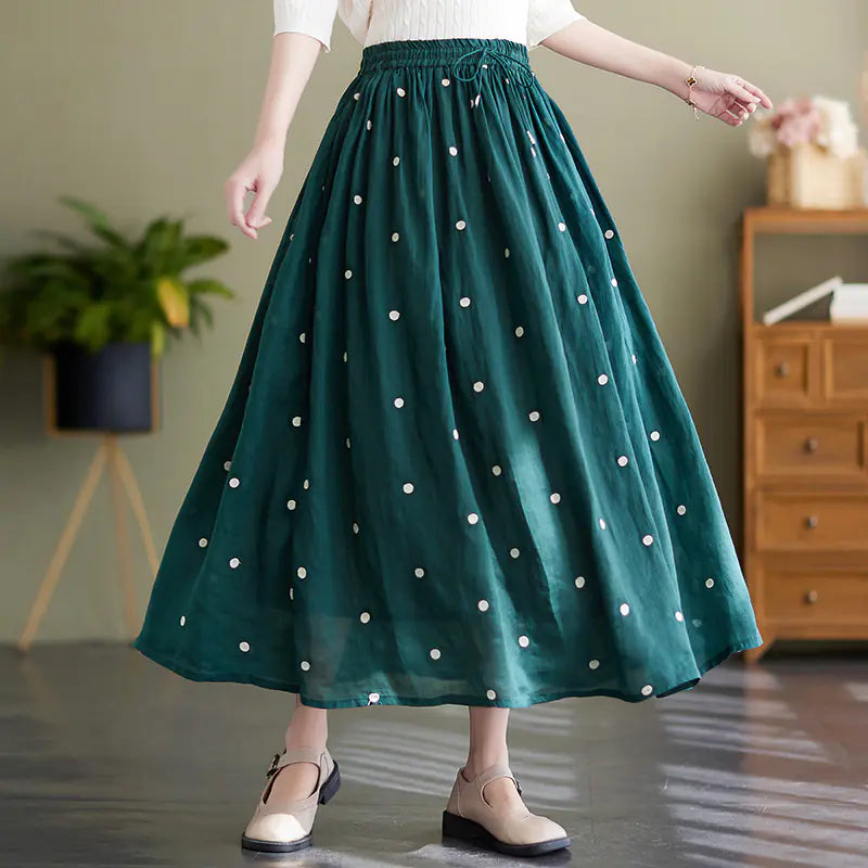 Cotton Linen Flowy Long Skirt for Women