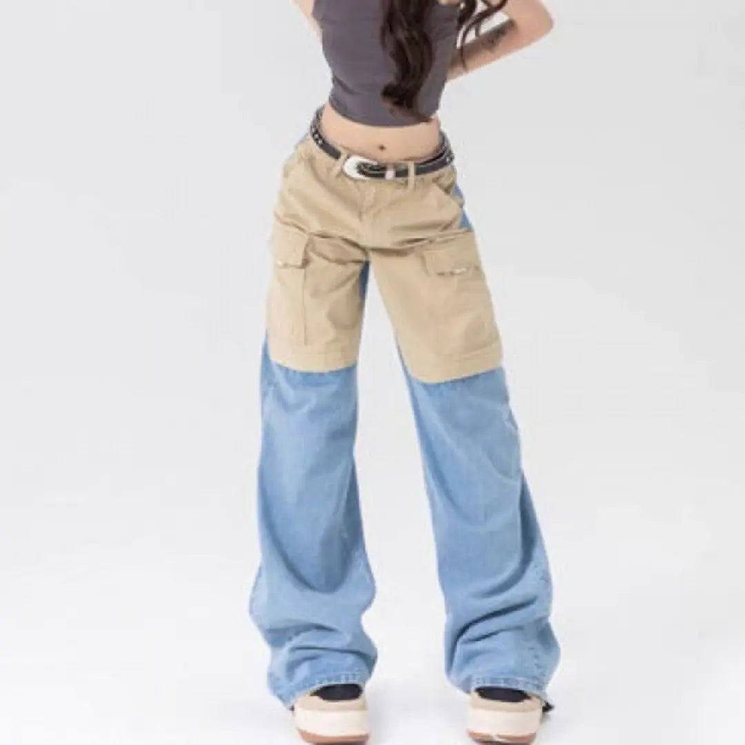 Contrast Color Wide Leg Jeans for Women