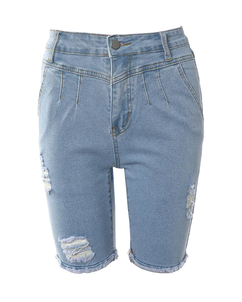 Casual Blue Ripped Jeans for Women