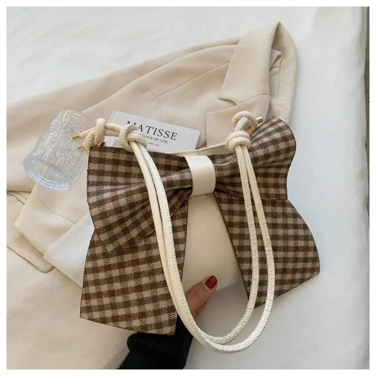 Cute Bowknot Plaid Bag for Women Fashion