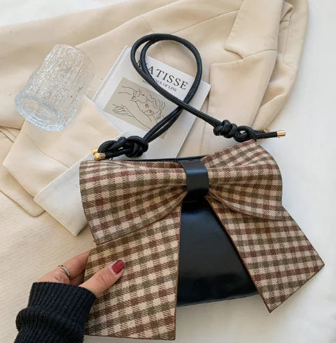 Cute Bowknot Plaid Bag for Women Fashion