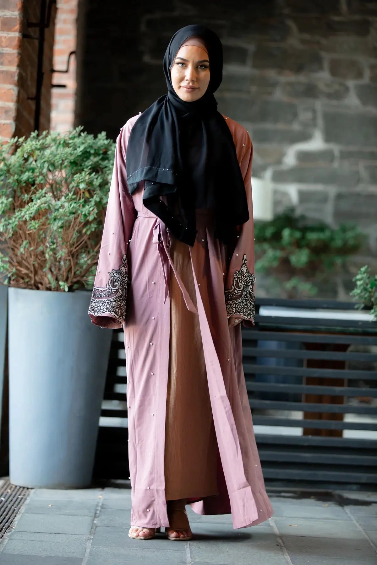 Embroidered Beaded Long Sleeved Robe for Women
