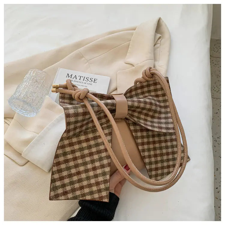 Cute Bowknot Plaid Bag for Women Fashion