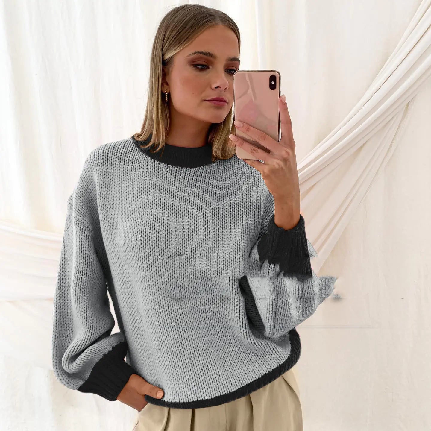 Loose Stitched Pullover Knitted Sweater for Women