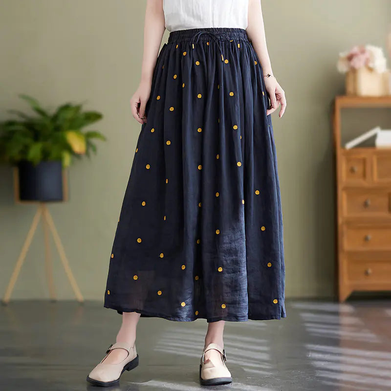 Cotton Linen Flowy Long Skirt for Women