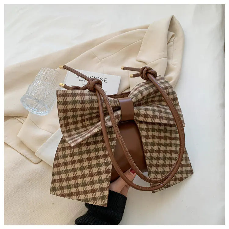 Cute Bowknot Plaid Bag for Women Fashion