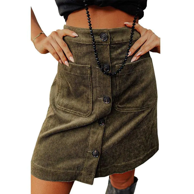 High Waist Versatile Corduroy Skirt for Women