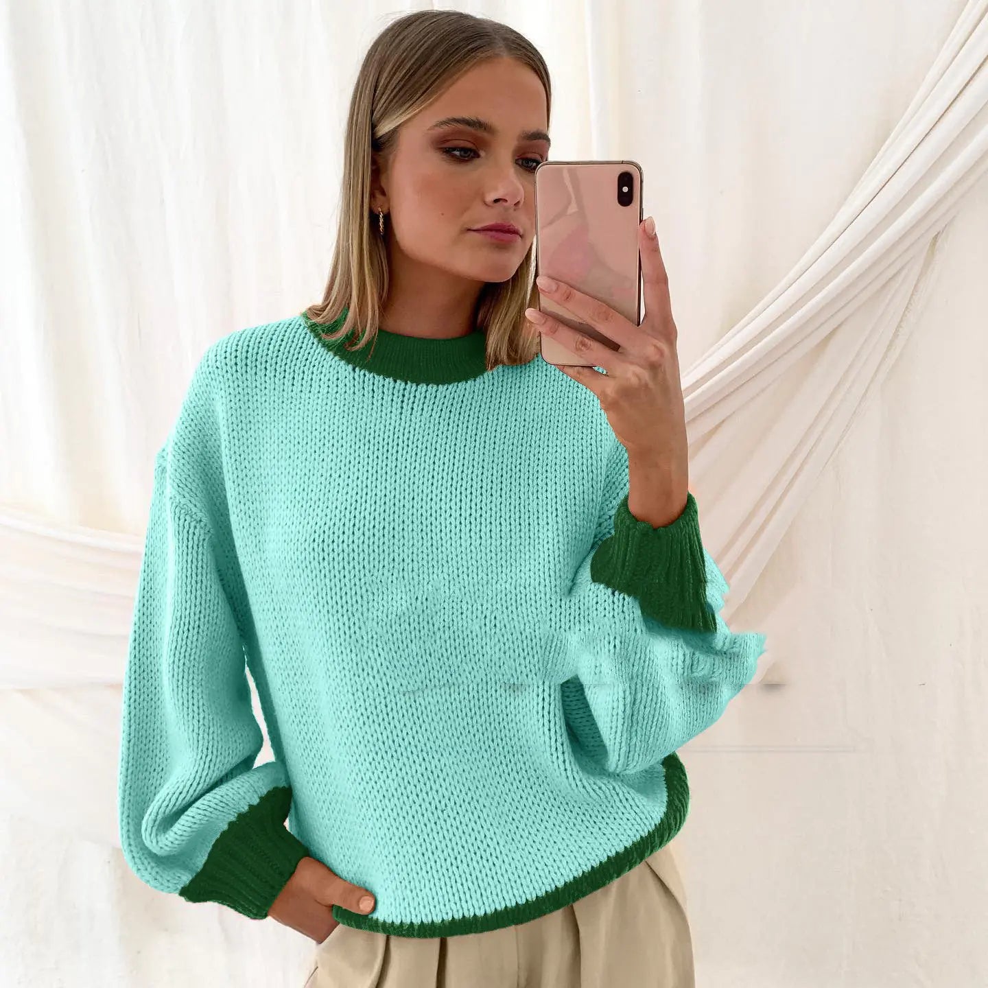 Loose Stitched Pullover Knitted Sweater for Women