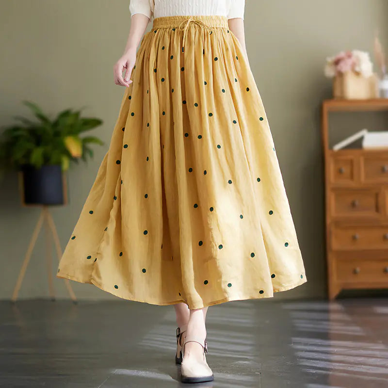 Cotton Linen Flowy Long Skirt for Women