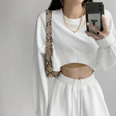 Loose Round Neck Short Sweater for Women