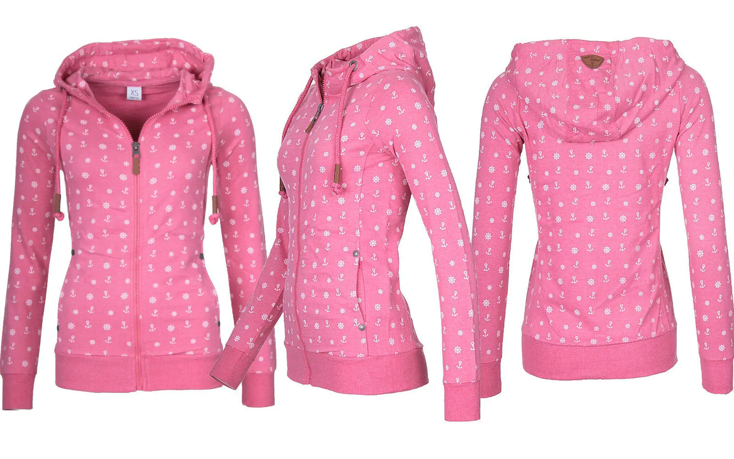 Hooded Zipper Print Fleece Sweater for Women
