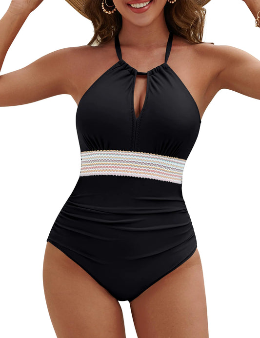 Blooming Jelly Tummy Control One Piece Swimsuit for Women Slimming Bathing Suits Curvy Swim Suits 2024 (L Black)