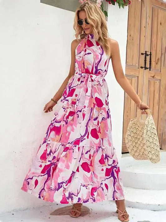 Bohemian Printed Sleeveless Ruffle Dress for Women