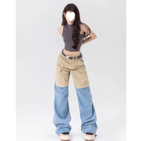 Contrast Color Wide Leg Jeans for Women