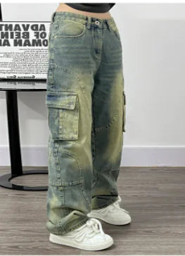 Deconstructed Design Washed Jeans for Women