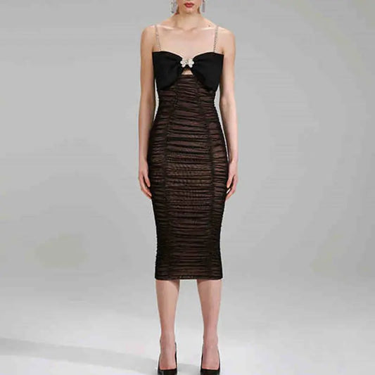 Black Bow Dress with Suspenders for Women