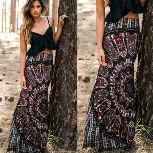 Classic Printed Midi Skirt for Women Fashion