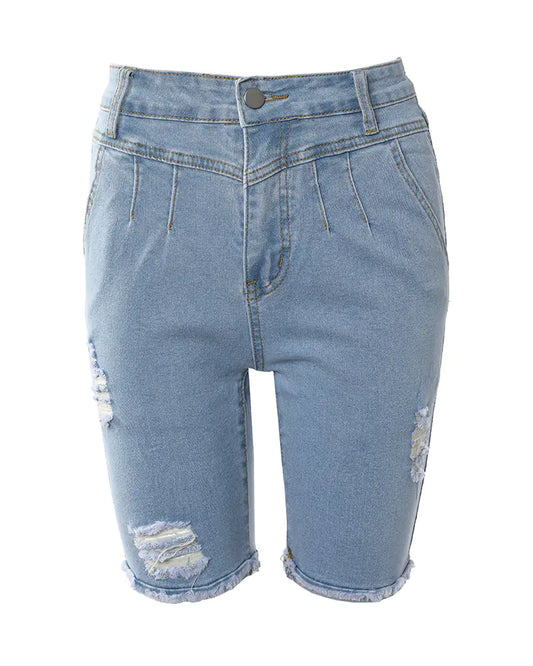 Casual Blue Ripped Jeans for Women