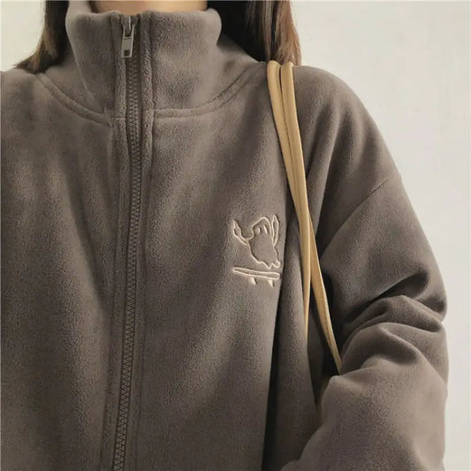 Warm Embroidered Turtleneck Zipper Cardigan for Women