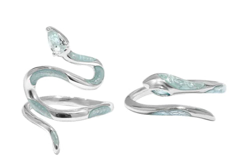 Blue Enamel Silver Snake Ring for Women Fashion