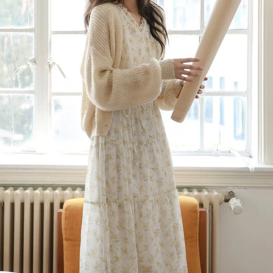 Artistic Long-Sleeved Floral Skirt for Women