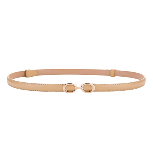 Earnda Thin Waist belts for Women Dresses Adjustable Leather Skinny Belt with Gold Buckle Beige